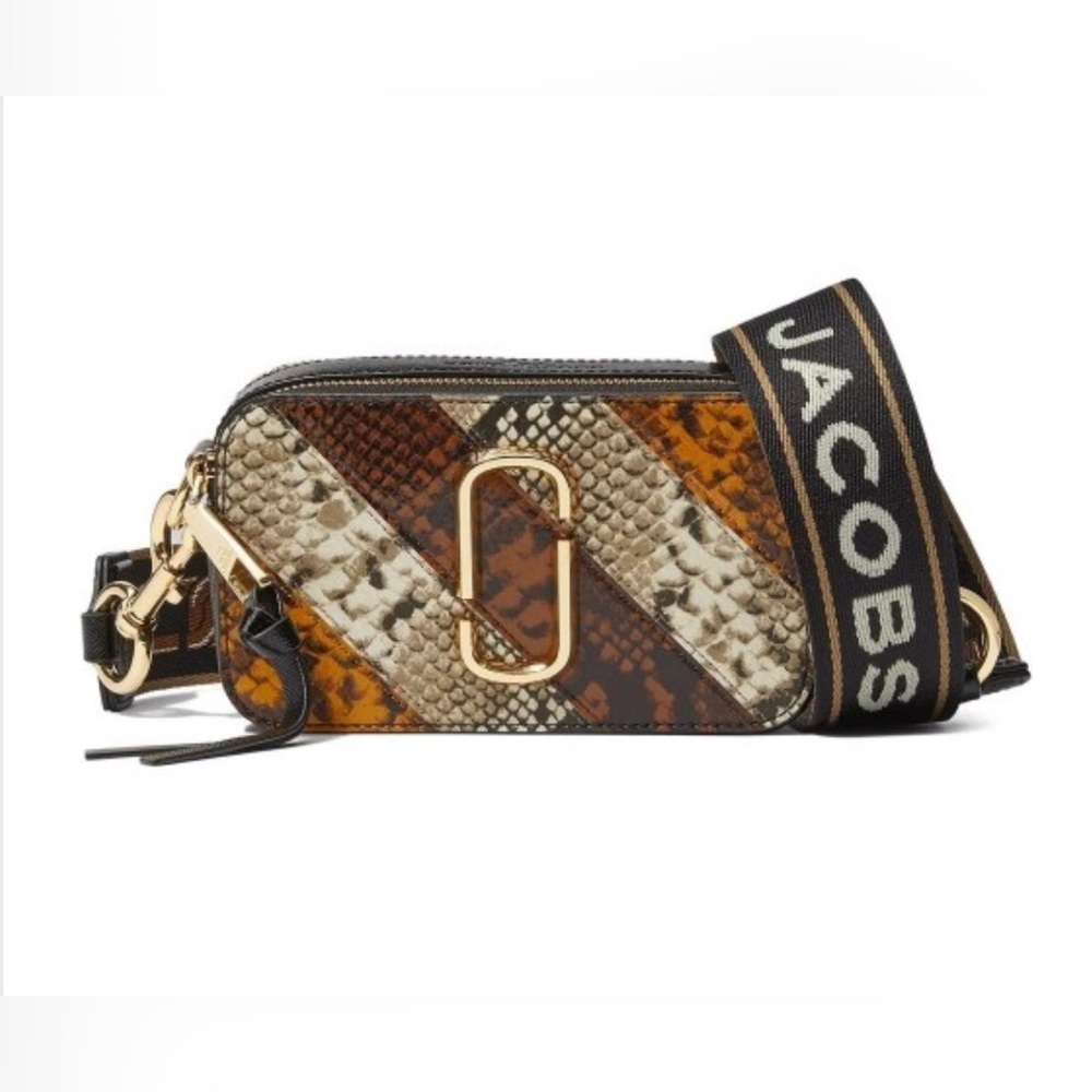 MARC JACOBS THE SNAPSHOT SNAKESKIN-EFFECT BROWN MULTI